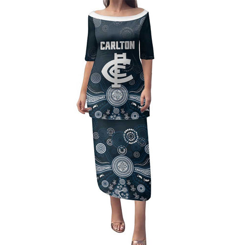 Custom Carlton Football Family Matching Puletasi and Hawaiian Shirt Go Blues Aboriginal Art - Aussie Hoodie