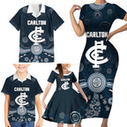 Custom Carlton Football Family Matching Short Sleeve Bodycon Dress and Hawaiian Shirt Go Blues Aboriginal Art - Aussie Hoodie