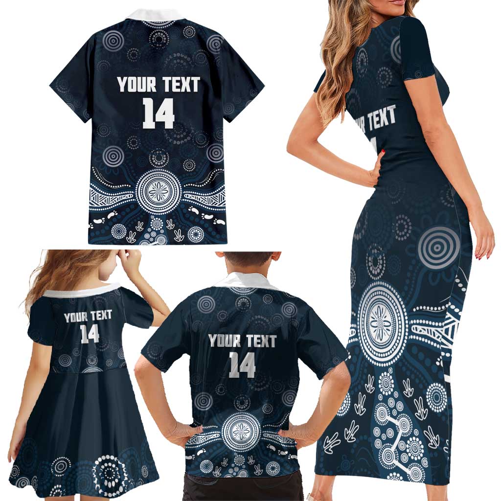 Custom Carlton Football Family Matching Short Sleeve Bodycon Dress and Hawaiian Shirt Go Blues Aboriginal Art - Aussie Hoodie