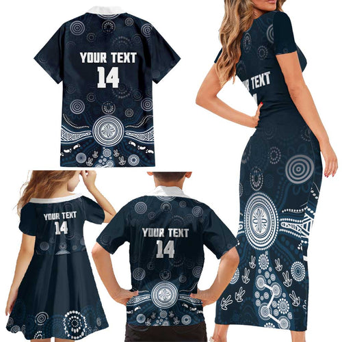 Custom Carlton Football Family Matching Short Sleeve Bodycon Dress and Hawaiian Shirt Go Blues Aboriginal Art - Aussie Hoodie