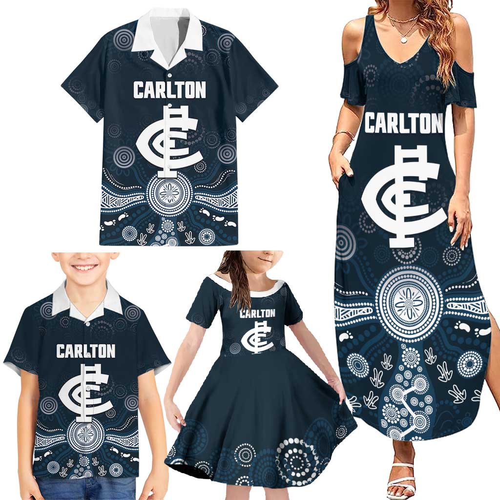 Custom Carlton Football Family Matching Summer Maxi Dress and Hawaiian Shirt Go Blues Aboriginal Art - Aussie Hoodie