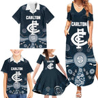 Custom Carlton Football Family Matching Summer Maxi Dress and Hawaiian Shirt Go Blues Aboriginal Art - Aussie Hoodie