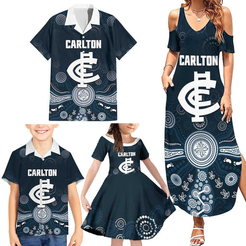 Custom Carlton Football Family Matching Summer Maxi Dress and Hawaiian Shirt Go Blues Aboriginal Art - Aussie Hoodie