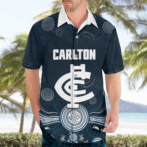 Custom Carlton Football Hawaiian Shirt Go Blues Aboriginal Art - Aussie Hoodie