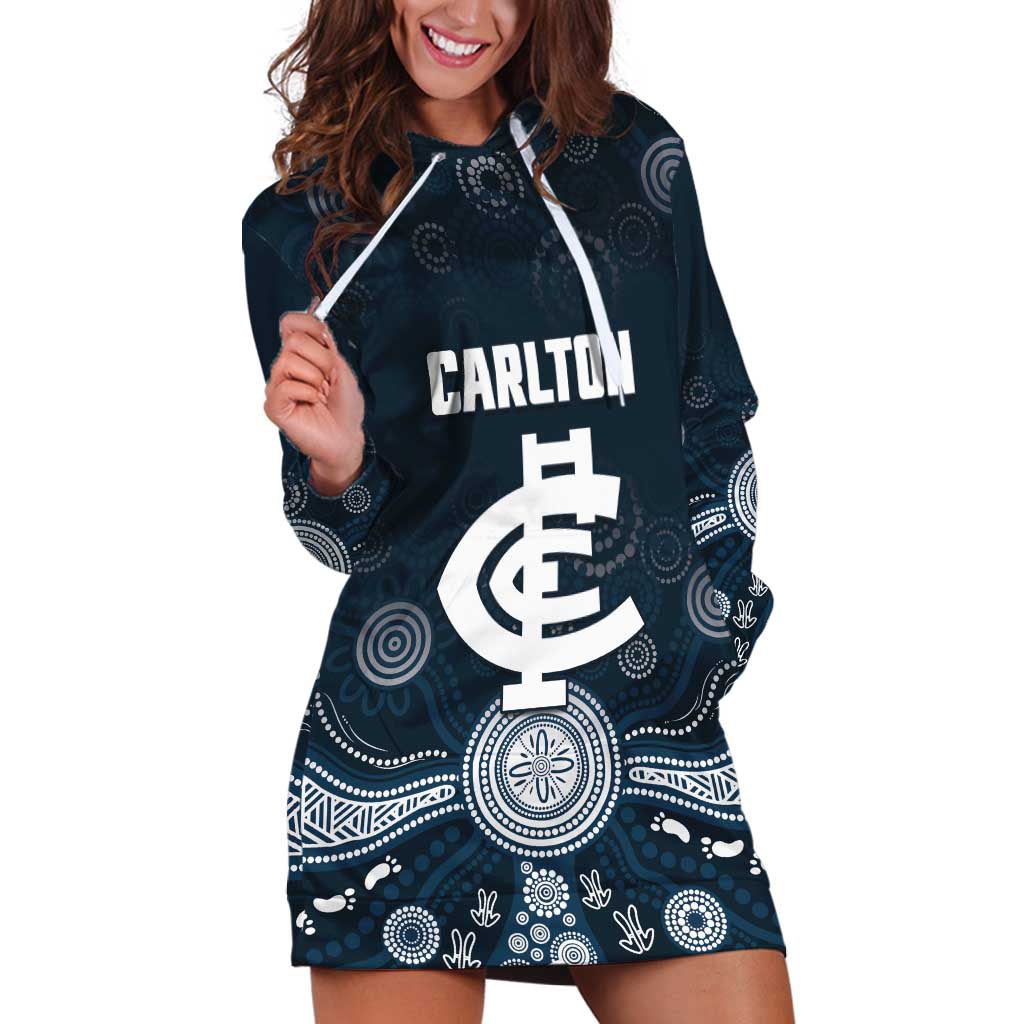 Custom Carlton Football Hoodie Dress Go Blues Aboriginal Art - Aussie Hoodie