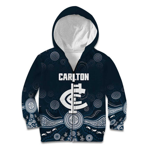 Custom Carlton Football Kid Hoodie Go Blues Aboriginal Art - Aussie Hoodie