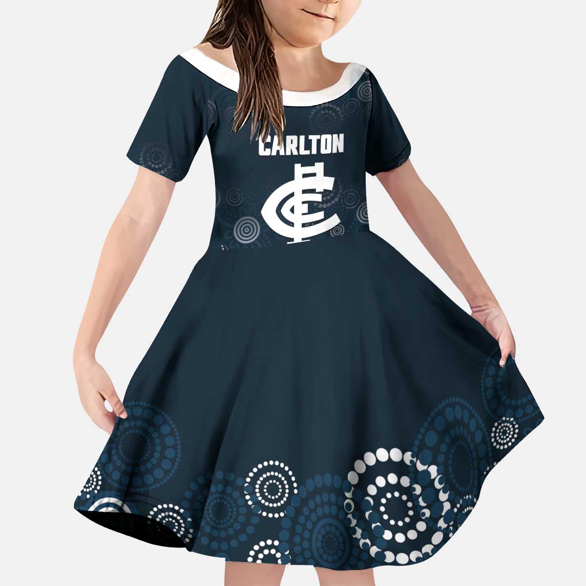 Custom Carlton Football Kid Short Sleeve Dress Go Blues Aboriginal Art - Aussie Hoodie
