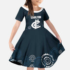 Custom Carlton Football Kid Short Sleeve Dress Go Blues Aboriginal Art - Aussie Hoodie
