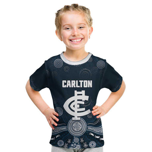 Custom Carlton Football Kid T Shirt Go Blues Aboriginal Art - Aussie Hoodie