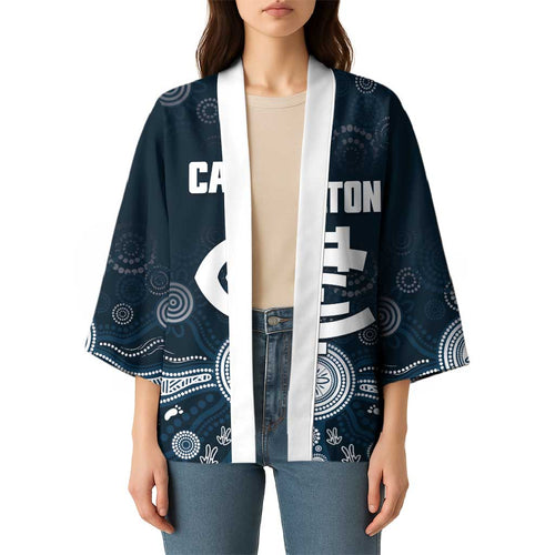 Custom Carlton Football Kimono Go Blues Aboriginal Art - Aussie Hoodie