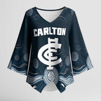 Custom Carlton Football Kimono Sleeve Blouse Go Blues Aboriginal Art - Aussie Hoodie