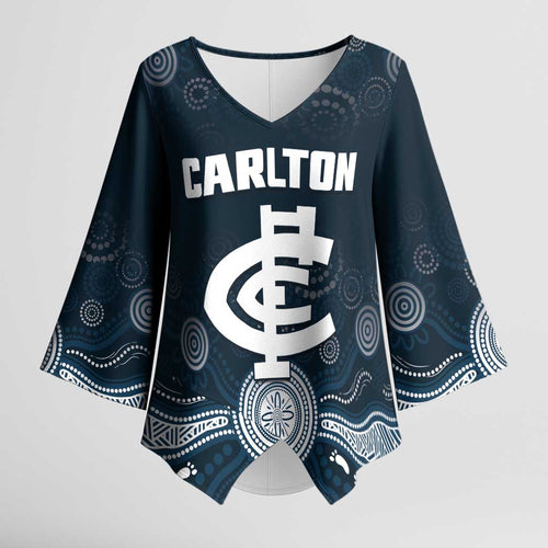 Custom Carlton Football Kimono Sleeve Blouse Go Blues Aboriginal Art - Aussie Hoodie
