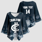 Custom Carlton Football Kimono Sleeve Blouse Go Blues Aboriginal Art - Aussie Hoodie