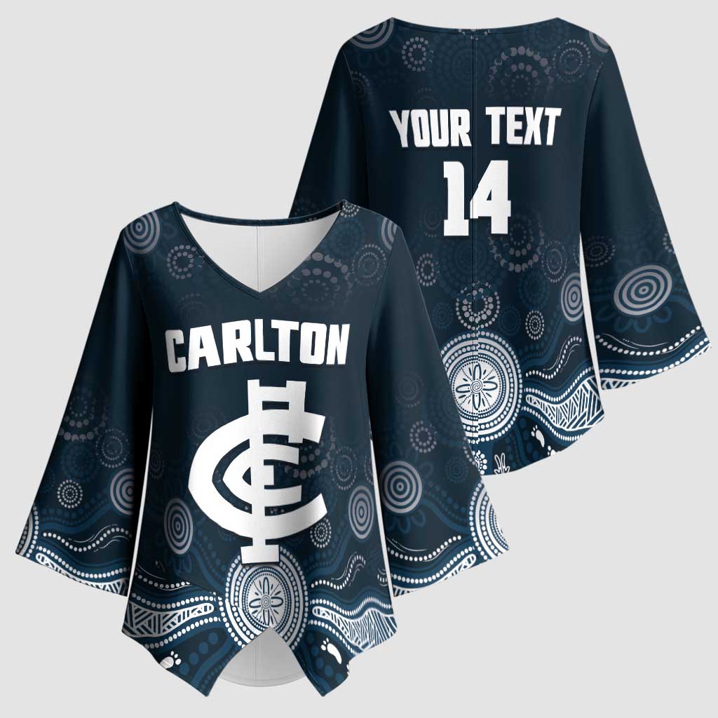 Custom Carlton Football Kimono Sleeve Blouse Go Blues Aboriginal Art - Aussie Hoodie