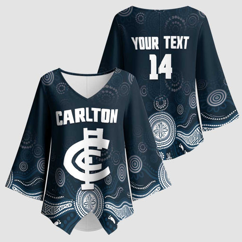Custom Carlton Football Kimono Sleeve Blouse Go Blues Aboriginal Art - Aussie Hoodie
