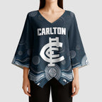Custom Carlton Football Kimono Sleeve Blouse Go Blues Aboriginal Art - Aussie Hoodie