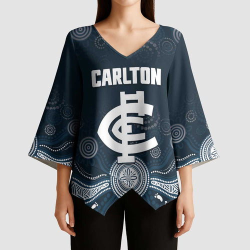 Custom Carlton Football Kimono Sleeve Blouse Go Blues Aboriginal Art - Aussie Hoodie