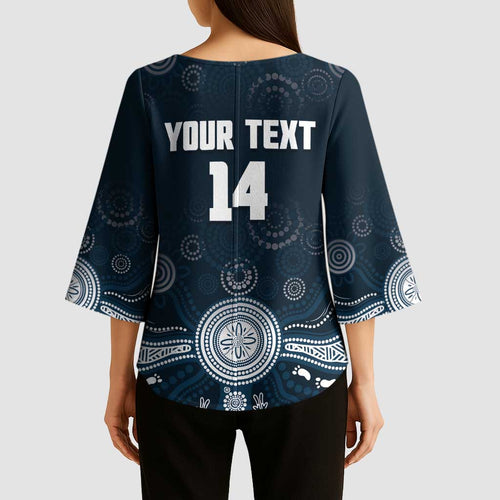Custom Carlton Football Kimono Sleeve Blouse Go Blues Aboriginal Art - Aussie Hoodie