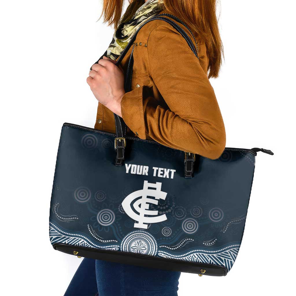 Custom Carlton Football Leather Tote Bag Go Blues Aboriginal Art - Aussie Hoodie