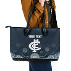 Custom Carlton Football Leather Tote Bag Go Blues Aboriginal Art - Aussie Hoodie