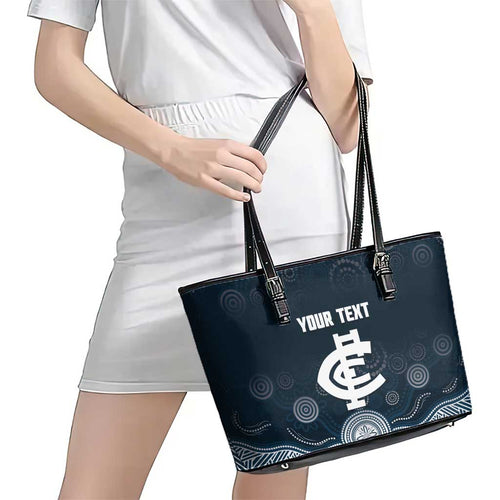 Custom Carlton Football Leather Tote Bag Go Blues Aboriginal Art - Aussie Hoodie