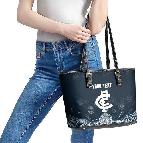 Custom Carlton Football Leather Tote Bag Go Blues Aboriginal Art - Aussie Hoodie