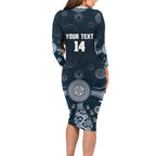 Custom Carlton Football Long Sleeve Bodycon Dress Go Blues Aboriginal Art - Aussie Hoodie