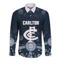 Custom Carlton Football Long Sleeve Button Shirt Go Blues Aboriginal Art - Aussie Hoodie