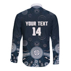 Custom Carlton Football Long Sleeve Button Shirt Go Blues Aboriginal Art - Aussie Hoodie