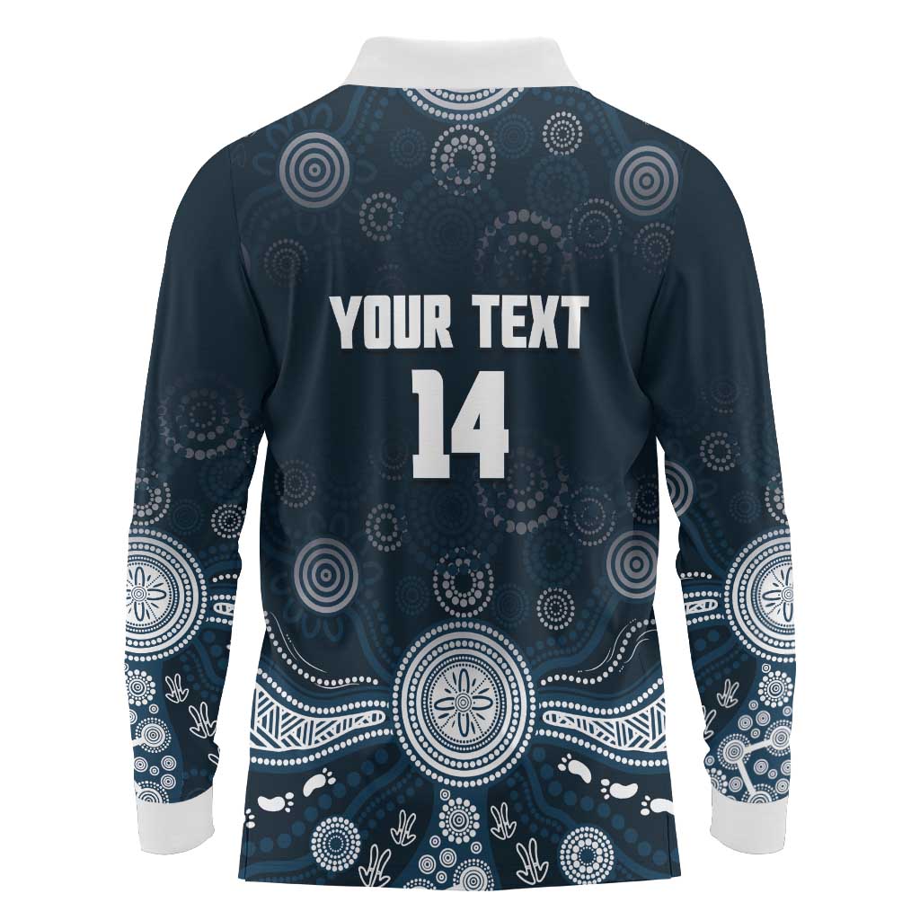 Custom Carlton Football Long Sleeve Polo Shirt Go Blues Aboriginal Art - Aussie Hoodie
