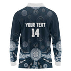Custom Carlton Football Long Sleeve Polo Shirt Go Blues Aboriginal Art - Aussie Hoodie