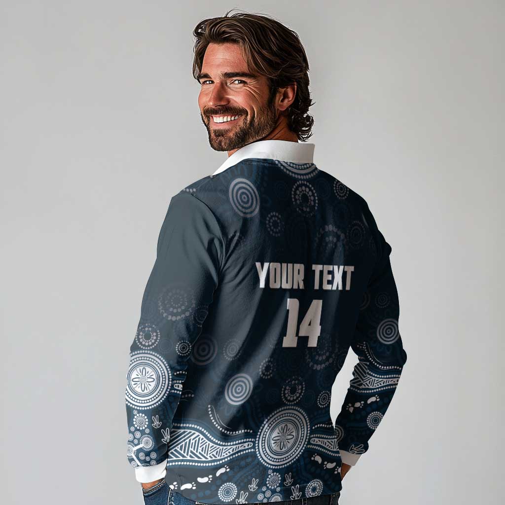 Custom Carlton Football Long Sleeve Polo Shirt Go Blues Aboriginal Art - Aussie Hoodie