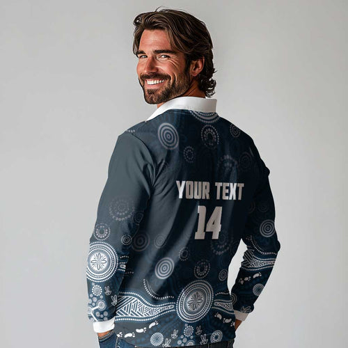 Custom Carlton Football Long Sleeve Polo Shirt Go Blues Aboriginal Art - Aussie Hoodie