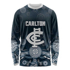 Custom Carlton Football Long Sleeve Shirt Go Blues Aboriginal Art - Aussie Hoodie