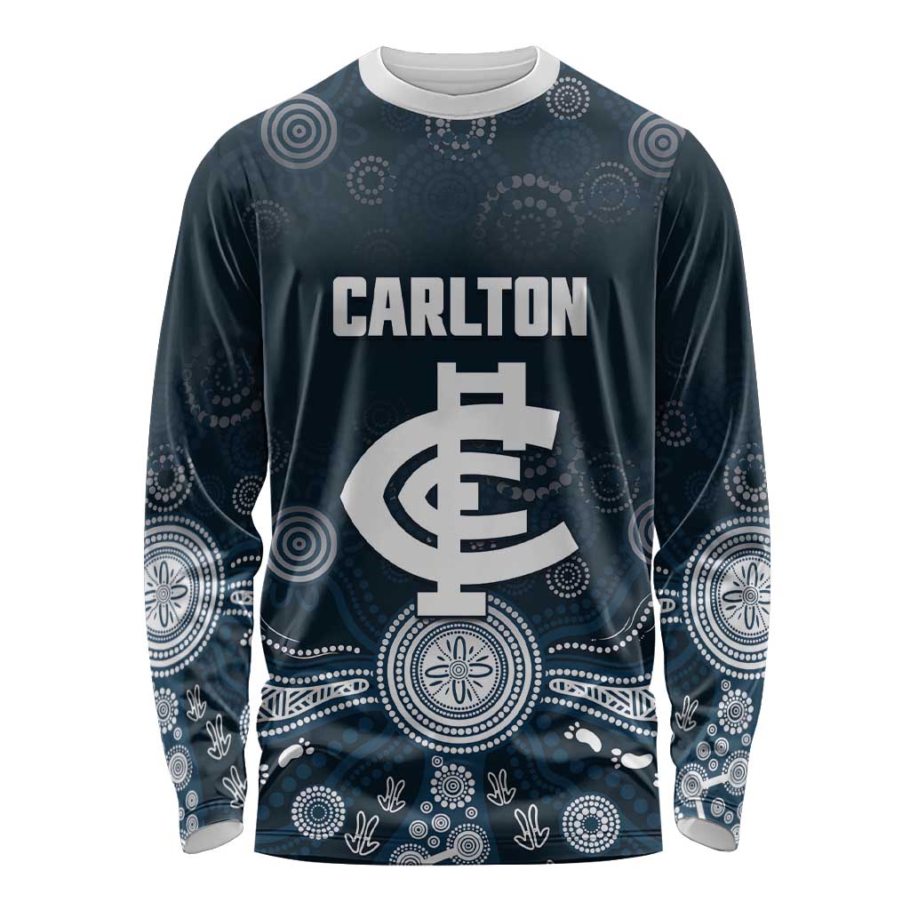 Custom Carlton Football Long Sleeve Shirt Go Blues Aboriginal Art - Aussie Hoodie