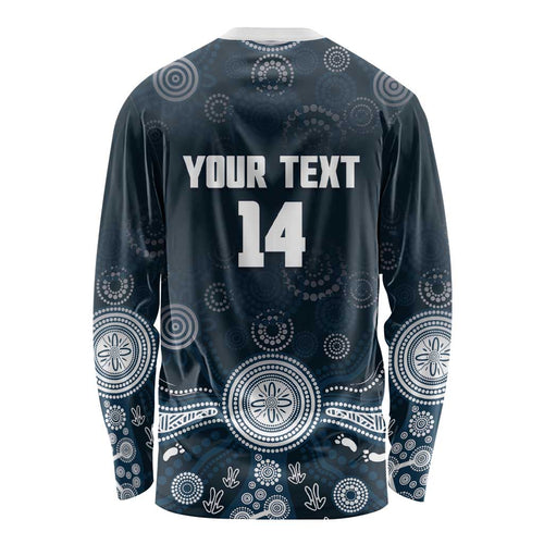 Custom Carlton Football Long Sleeve Shirt Go Blues Aboriginal Art - Aussie Hoodie