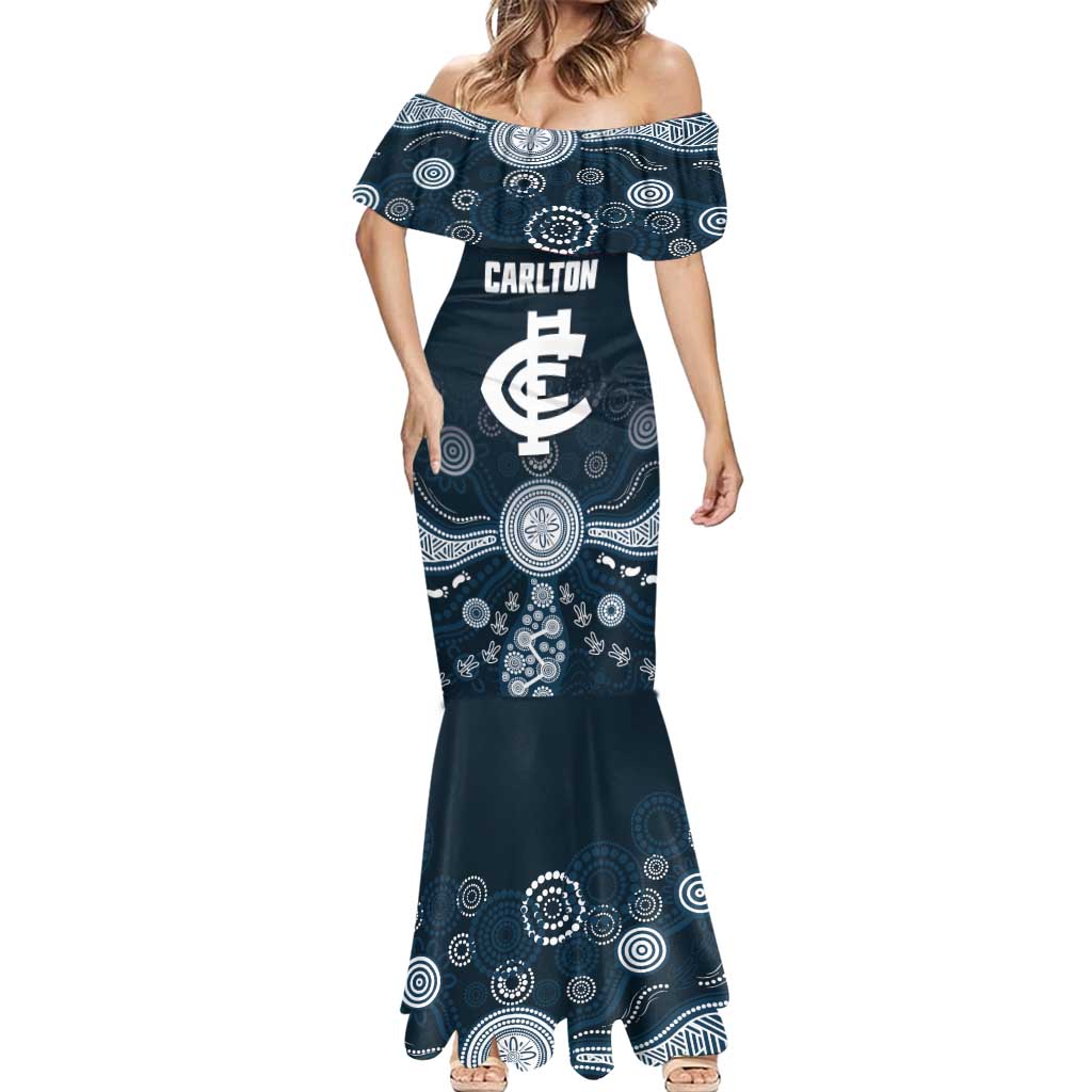 Custom Carlton Football Mermaid Dress Go Blues Aboriginal Art - Aussie Hoodie