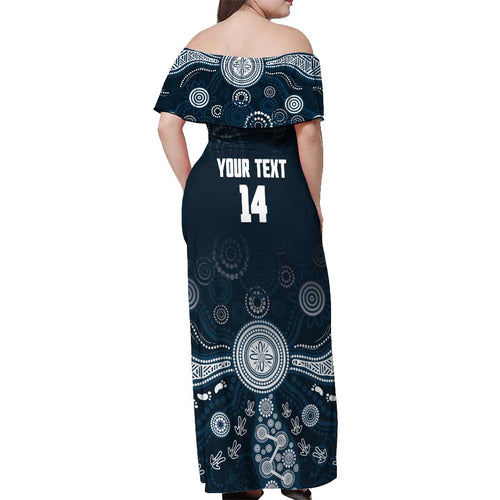 Custom Carlton Football Off Shoulder Maxi Dress Go Blues Aboriginal Art - Aussie Hoodie