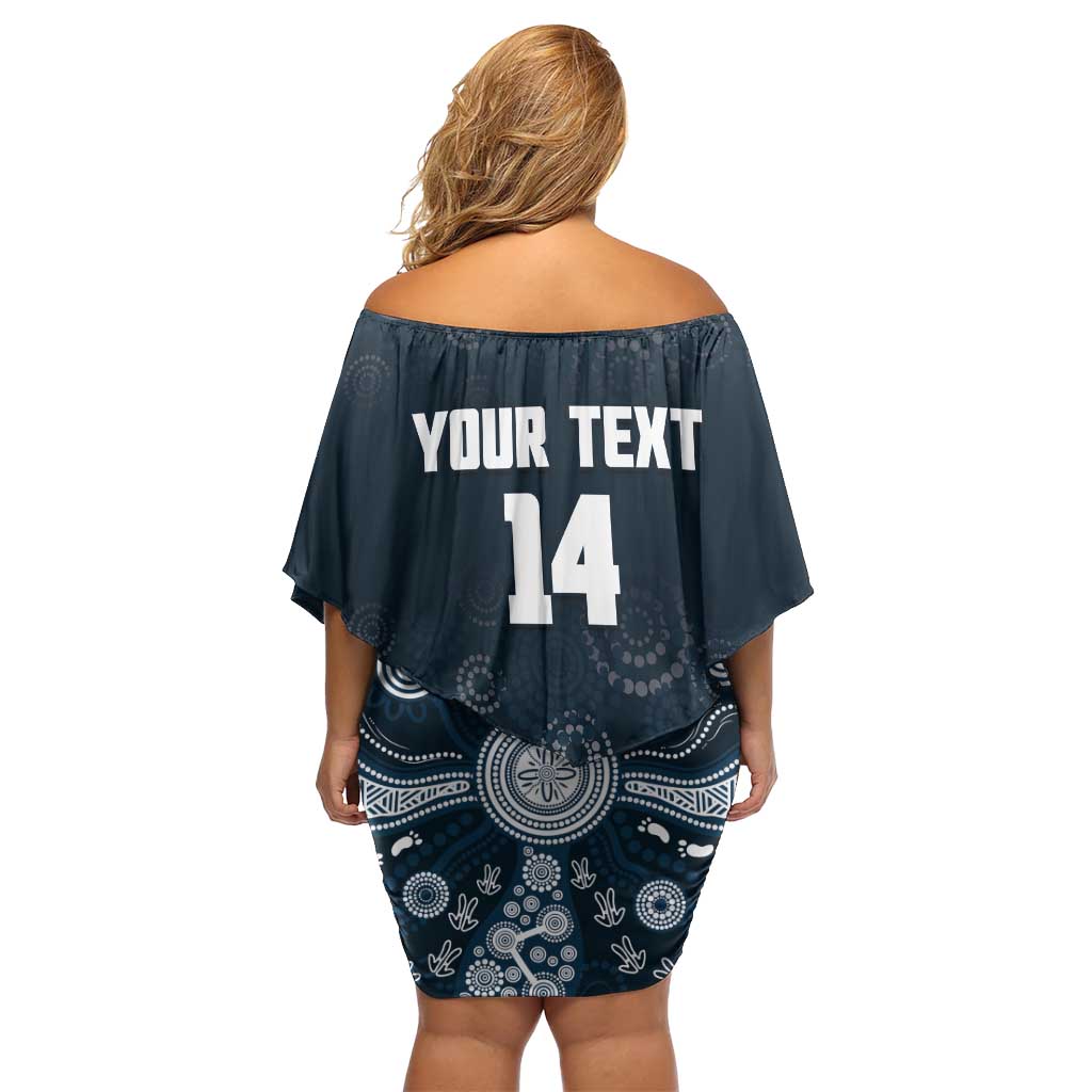 Custom Carlton Football Off Shoulder Short Dress Go Blues Aboriginal Art - Aussie Hoodie