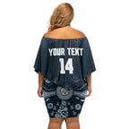 Custom Carlton Football Off Shoulder Short Dress Go Blues Aboriginal Art - Aussie Hoodie