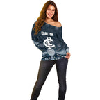 Custom Carlton Football Off Shoulder Sweater Go Blues Aboriginal Art - Aussie Hoodie