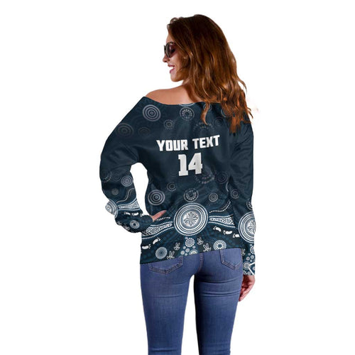 Custom Carlton Football Off Shoulder Sweater Go Blues Aboriginal Art - Aussie Hoodie