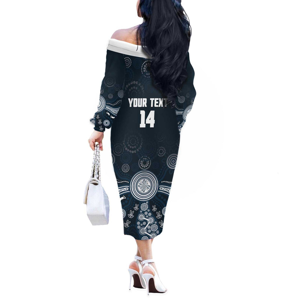 Custom Carlton Football Off The Shoulder Long Sleeve Dress Go Blues Aboriginal Art - Aussie Hoodie
