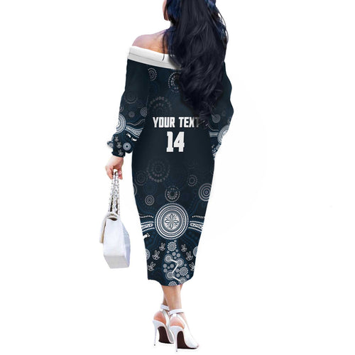 Custom Carlton Football Off The Shoulder Long Sleeve Dress Go Blues Aboriginal Art - Aussie Hoodie