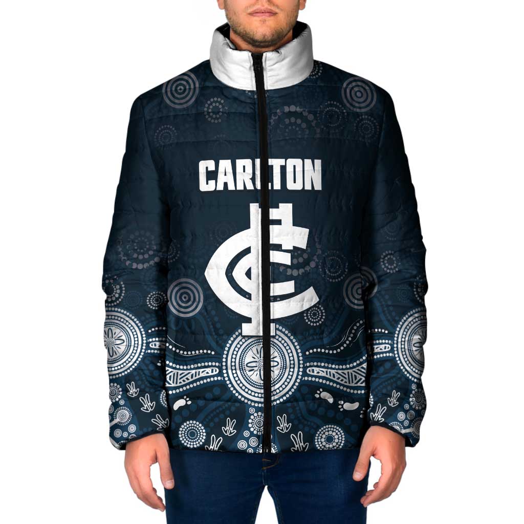 Custom Carlton Football Padded Jacket Go Blues Aboriginal Art - Aussie Hoodie