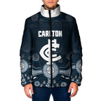 Custom Carlton Football Padded Jacket Go Blues Aboriginal Art - Aussie Hoodie