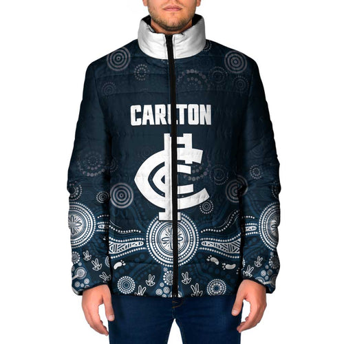 Custom Carlton Football Padded Jacket Go Blues Aboriginal Art - Aussie Hoodie