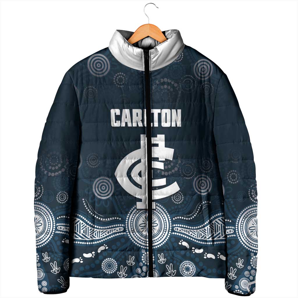 Custom Carlton Football Padded Jacket Go Blues Aboriginal Art - Aussie Hoodie