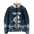 Custom Carlton Football Padded Jacket Go Blues Aboriginal Art - Aussie Hoodie