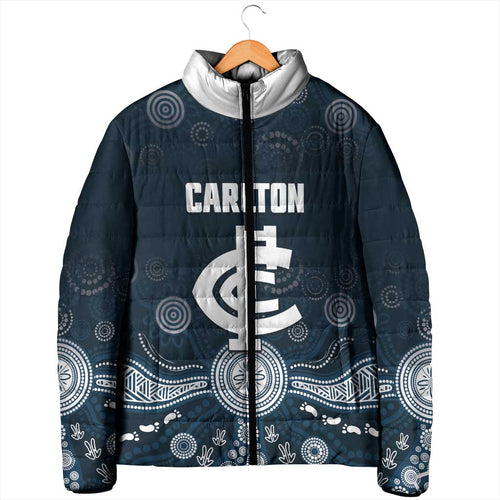 Custom Carlton Football Padded Jacket Go Blues Aboriginal Art - Aussie Hoodie